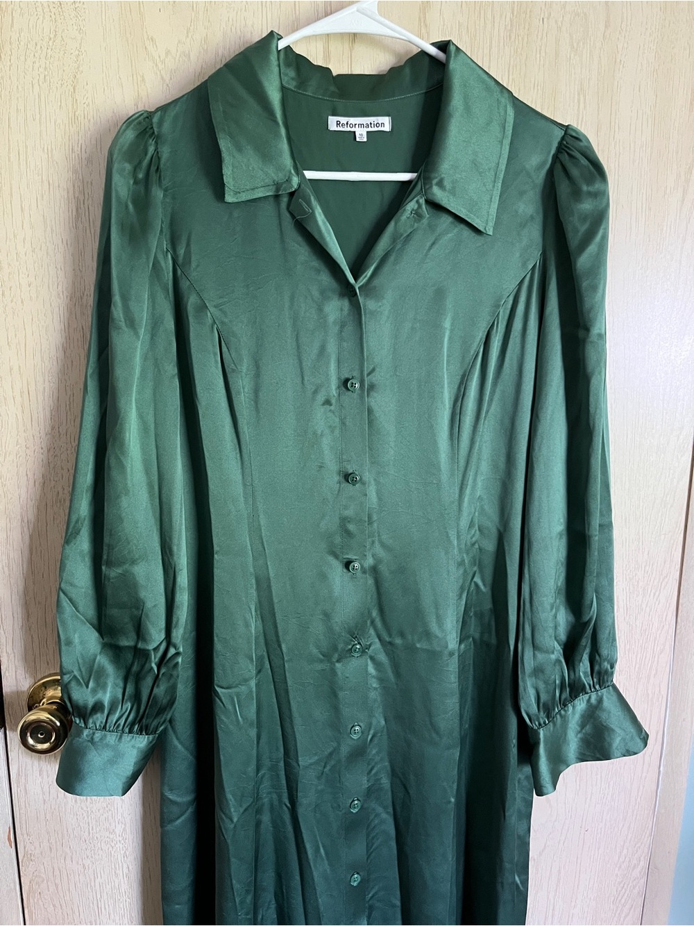 REFORMATION Catalina Green Silk Long Dress Sz 10 - Picture 3 of 12
